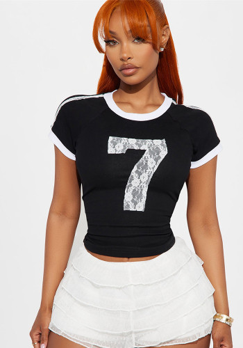 Autumn Street Slim Sexy Print Girl Short Top Short Sleeve T-Shirt