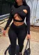 Autumn Women's Clothing Sexy Hollow Cross Solid Color Long Sleeve Top  High Waist Tight Fitting Pants Sports Casual Two Piece Set