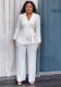 Solid Color Belt Blazer Wide Leg Pants Two-Piece Set