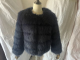Women Patchwork Winter Warm Long Sleeve Crop Faux Fur Jacket