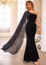 Chic Sexy One Shoulder Shiny Sequin Formal Party Long Evening Dress