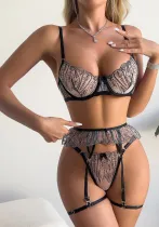 Women Embroidered Bra Thong Temptation Three-Piece Sexy Lingerie Set