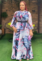 African Women's Plus Size Printed High Waist Long Chiffon Dress