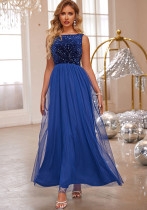 Fashion Women's Sequin Mesh Patchwork Sleeveless A-Line Evening Dress