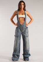 Women Street Denim Wide Leg Overalls
