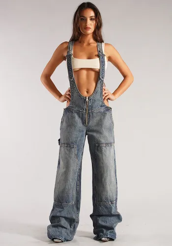 Women Street Denim Wide Leg Overalls