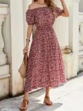 Women Floral Off Shoulder Short Sleeve Dress