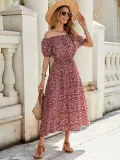 Women Floral Off Shoulder Short Sleeve Dress