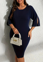 Plus Size Women Round Neck Solid Dress