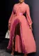 Plus Size Women Autumn Lace-Up Pleated Long Sleeve Colorblock Dress