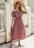 Women Floral Off Shoulder Short Sleeve Dress