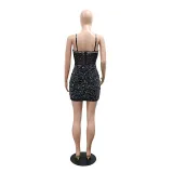 Women Beaded Sexy Suspender V-Neck Formal Party Bodycon Dress