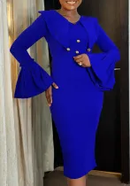 Plus Size Women Winter Elegant Bell Bottom Sleeve African Dress