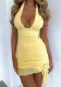 Women Autumn and Winter Solid Lace-Up Backless Ruffle Edge Halter Neck Dresses