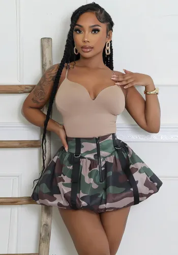 Women's Elastic Waist Zipper Camouflage Tutu Skirt