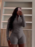 Spring Sports Casual Tight Fitting Long Sleeve Two-Piece Shorts Set