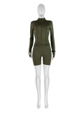 Spring Sports Casual Tight Fitting Long Sleeve Two-Piece Shorts Set