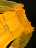 Round Neck See-Through Lantern Sleeve Formal Party Fashion Women Dresses
