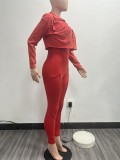 Fashion Women's Solid Color Tight Slim Jumpsuit Coat Casual Two-Piece Set