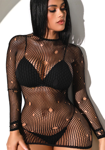 Hollow Ripped See Through Net Night Dress