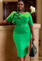 Fashion Flower Plus Size Chic High Waist Formal Party Dress