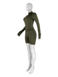 Spring Sports Casual Tight Fitting Long Sleeve Two-Piece Shorts Set