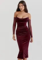 Autumn Chic Off Shoulder Velvet Sexy Party Dress