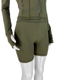 Spring Sports Casual Tight Fitting Long Sleeve Two-Piece Shorts Set