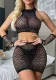 Beaded Hollow Tight Fitting Mesh Long-Sleeved Lingerie See-Through Diamond Skirt Set