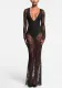 Women V Neck lace patchwork sexy maxi dress