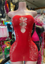 Sexy See-Through hollow strapless mesh dress