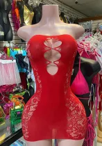 Sexy See-Through hollow strapless mesh dress