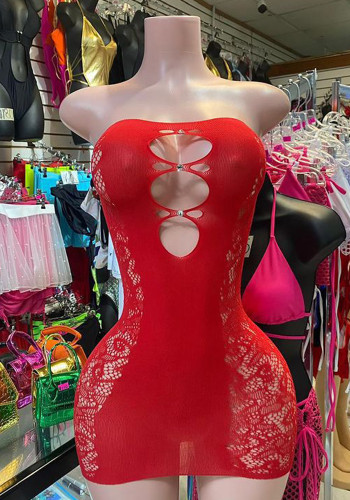 Sexy See-Through hollow strapless mesh dress