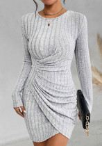 Women's Ribbed long-sleeved pleated dress