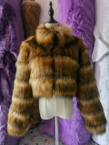 Cropped Coat Fashionable Faux Fur Coat Women Stand Collar Long Sleeves