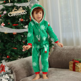 Christmas Family Wear flannel zippered hooded Jumpsuit