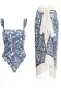 Women French Retro Printed Bikini One-Piece Swimsuit Holidays Beach Dress Two-Piece Set