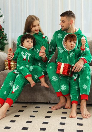 Christmas Family Wear flannel zippered hooded Jumpsuit