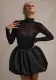 Women half-high collar mesh patchwork long sleeve bud skirt