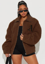 Autumn winter Coat Lambswool Loose Casual Zipper Jacket Turndown Collar Fashion Plus Size Top
