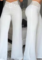 Women Hollow Belt Casual Wide Leg Pants