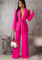 Women Lace-up Blazer and Pants Two-piece Set