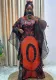 Women's clothing African long robe mesh print dress with headscarf