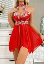 sexy lingerie sexy red halter embroidered see through mesh nightdress