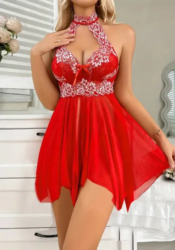 sexy lingerie sexy red halter embroidered see through mesh nightdress