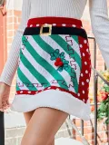 Women Christmas Patchwork Knittinga skirt