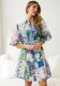 Printed Bohemian lantern short sleeve belt single-breasted a-line dress