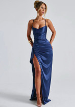 Women autumn sexy pleated slit Dress