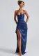 Women autumn sexy pleated slit Dress