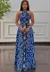 Printed Slim Waist Slit A-line Dress